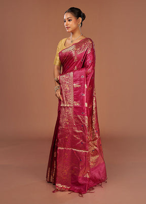 Purple Tussar Silk Saree With Blouse Piece