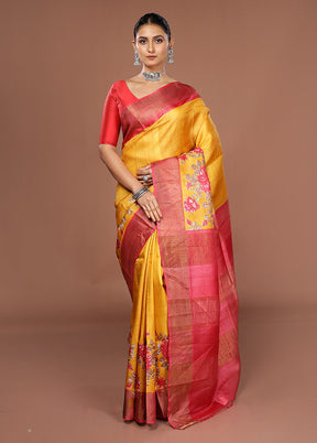 Yellow Tussar Silk Saree With Blouse Piece