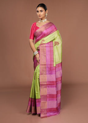 Green Tussar Silk Saree With Blouse Piece