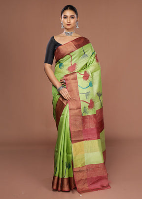 Green Tussar Silk Saree With Blouse Piece