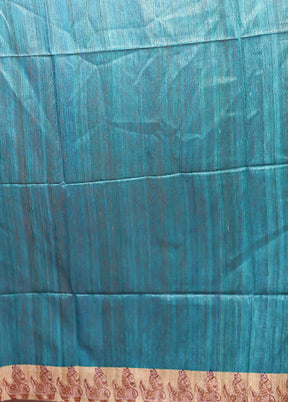 Blue Tussar Silk Saree With Blouse Piece