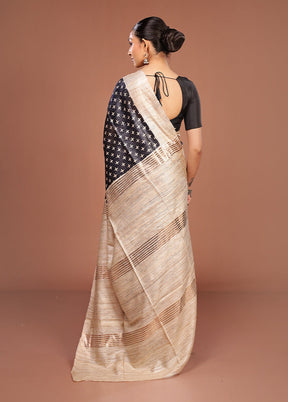 Black Tussar Silk Saree With Blouse Piece