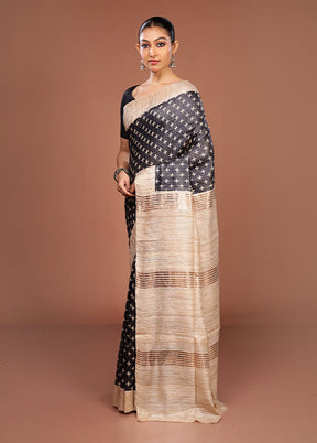 Black Tussar Silk Saree With Blouse Piece