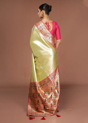 Green Dupion Silk Saree With Blouse Piece