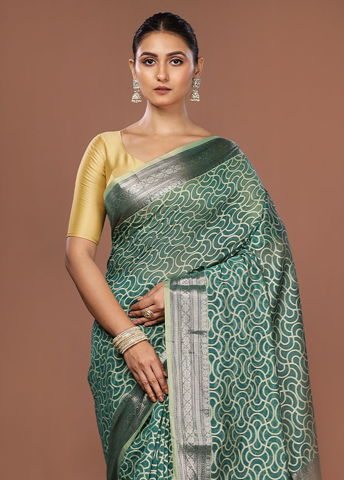 Green Kora Silk Saree With Blouse Piece