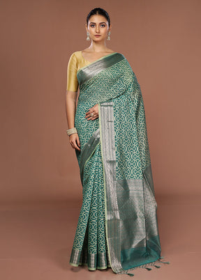 Green Kora Silk Saree With Blouse Piece
