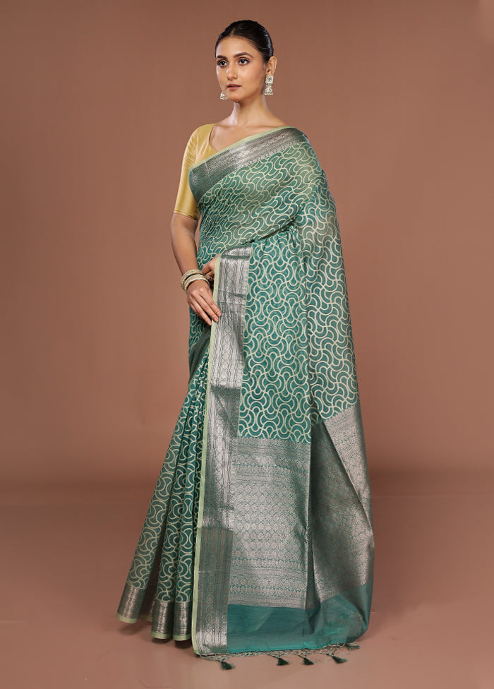 Green Kora Silk Saree With Blouse Piece