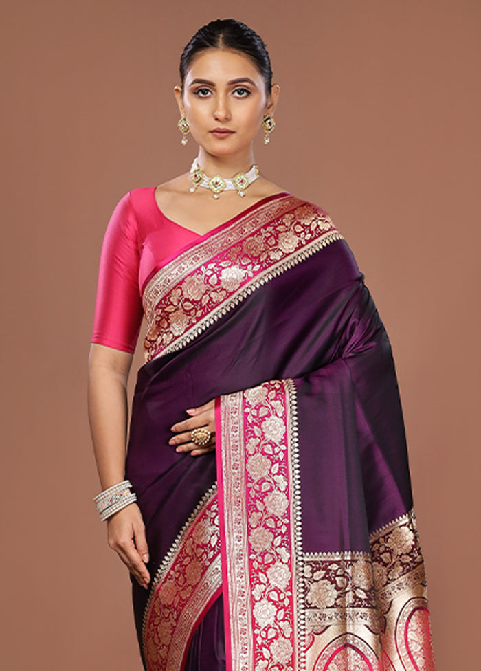 Purple Banarasi Silk Saree With Blouse Piece