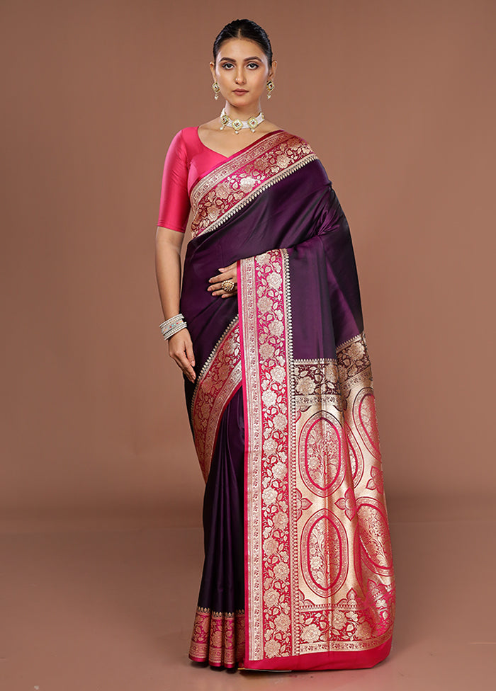 Purple Banarasi Silk Saree With Blouse Piece