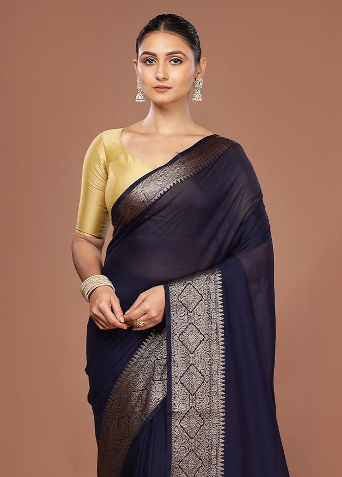 Blue Dupion Silk Saree With Blouse Piece