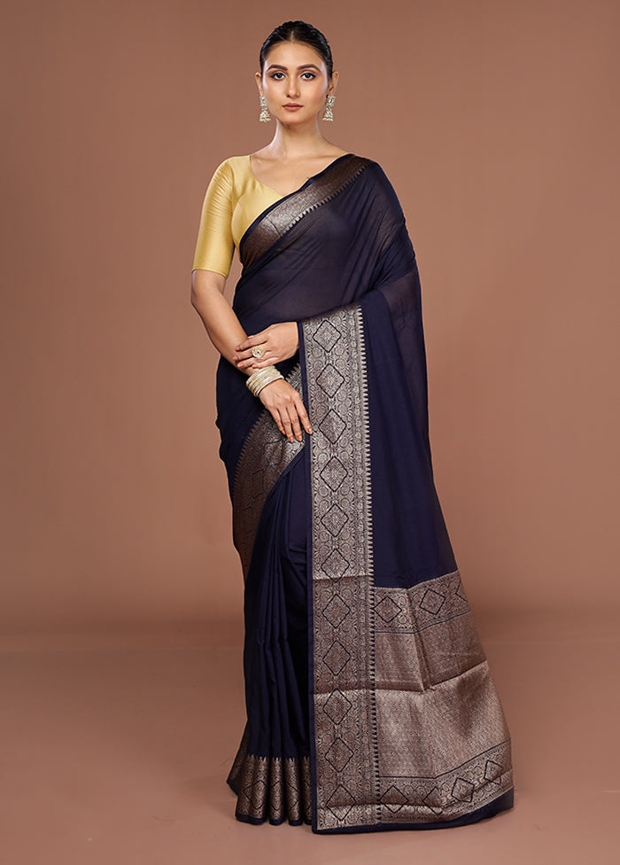 Blue Dupion Silk Saree With Blouse Piece