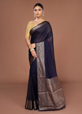 Blue Dupion Silk Saree With Blouse Piece