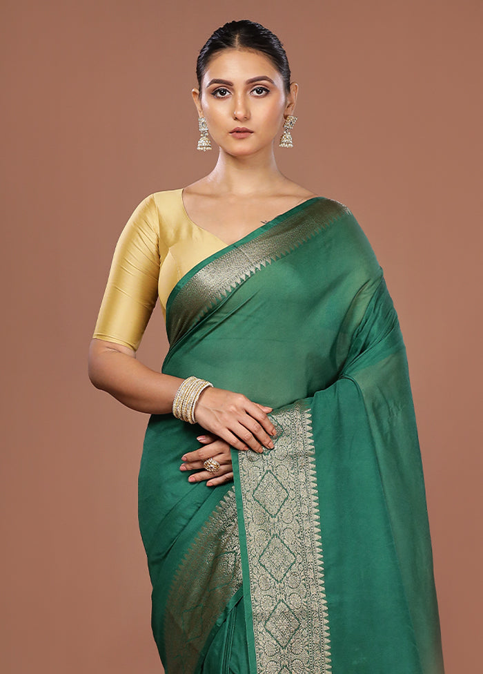 Green Dupion Silk Saree With Blouse Piece