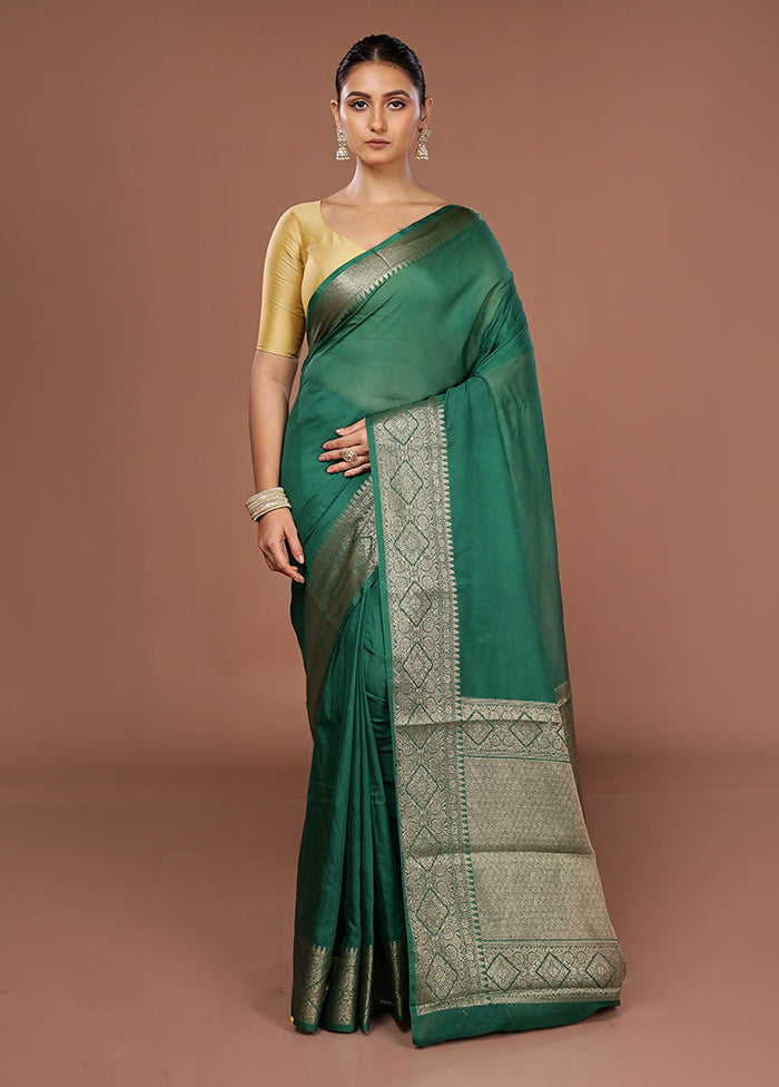 Green Dupion Silk Saree With Blouse Piece