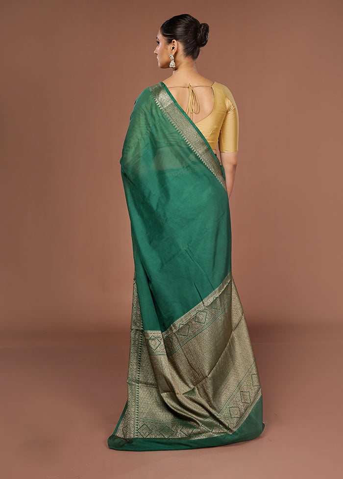 Green Dupion Silk Saree With Blouse Piece