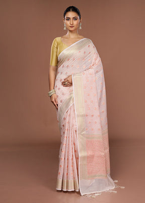 White Kora Silk Saree With Blouse Piece
