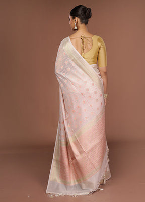 White Kora Silk Saree With Blouse Piece