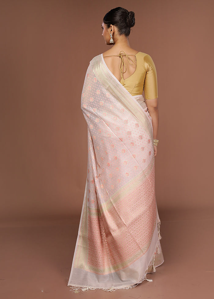 White Kora Silk Saree With Blouse Piece