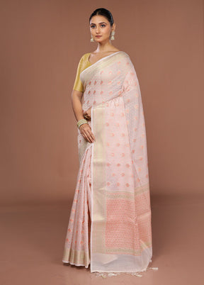 White Kora Silk Saree With Blouse Piece