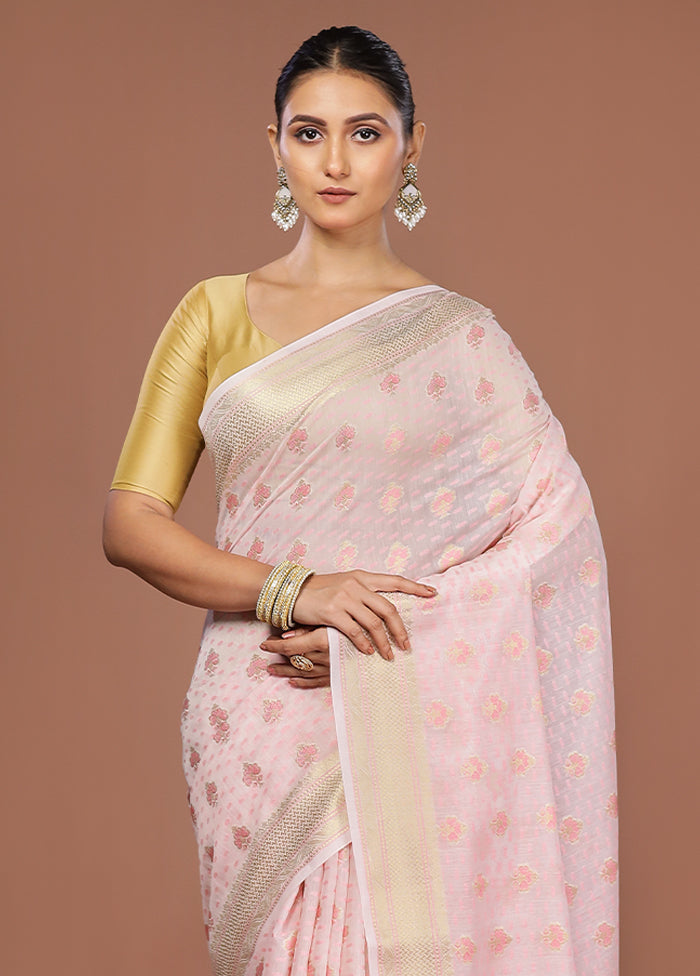 White Kora Silk Saree With Blouse Piece