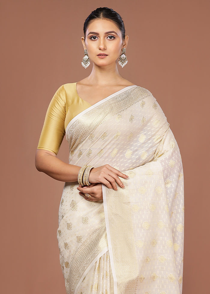 White Kora Silk Saree With Blouse Piece