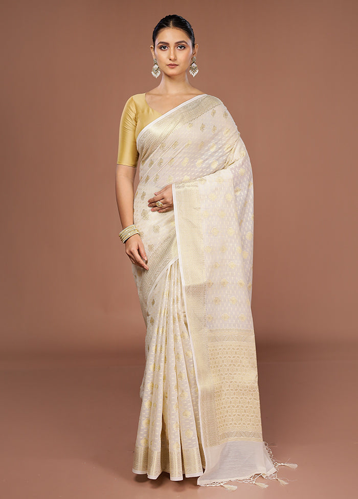 White Kora Silk Saree With Blouse Piece