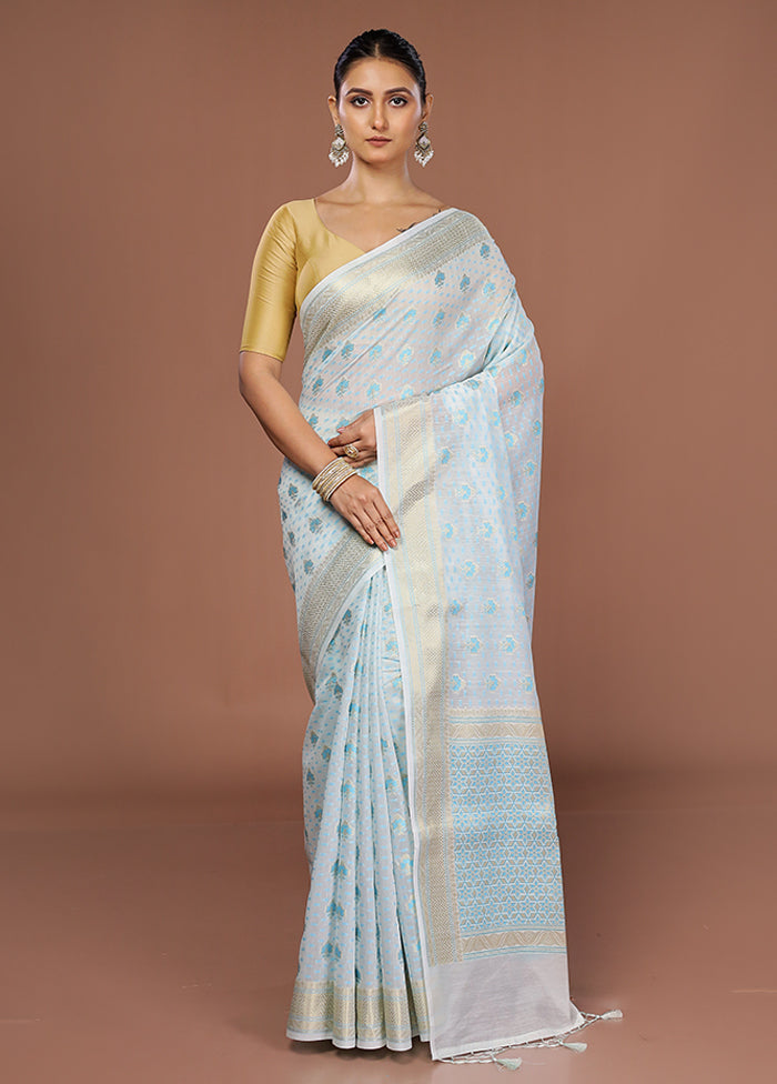 White Kora Silk Saree With Blouse Piece