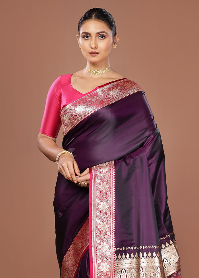 Purple Banarasi Silk Saree With Blouse Piece