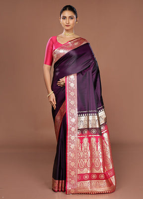 Purple Banarasi Silk Saree With Blouse Piece