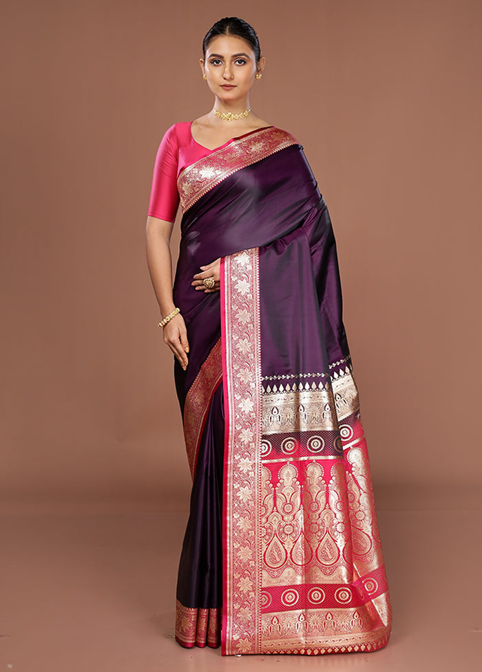 Purple Banarasi Silk Saree With Blouse Piece