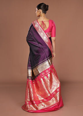 Purple Banarasi Silk Saree With Blouse Piece