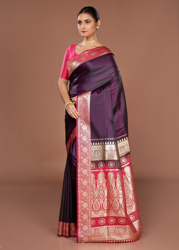 Purple Banarasi Silk Saree With Blouse Piece