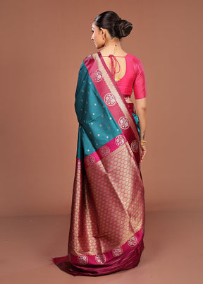 Green Dupion Silk Saree With Blouse Piece