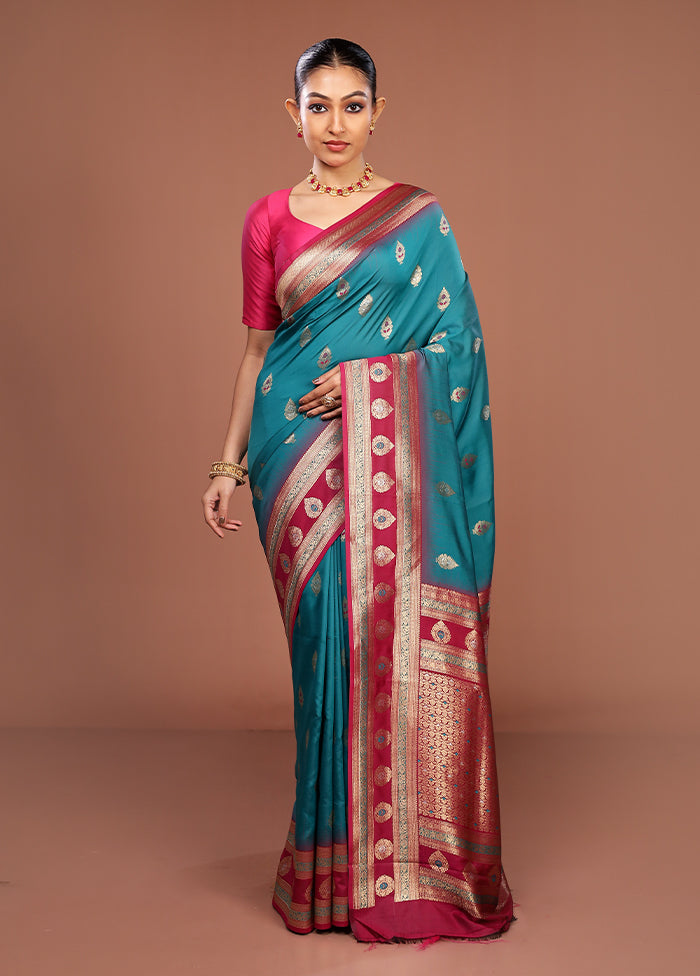 Blue Dupion Silk Saree With Blouse Piece