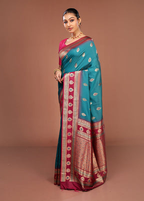 Blue Dupion Silk Saree With Blouse Piece