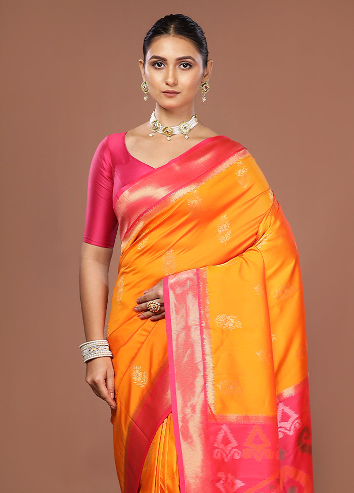 Orange Dupion Silk Saree With Blouse Piece