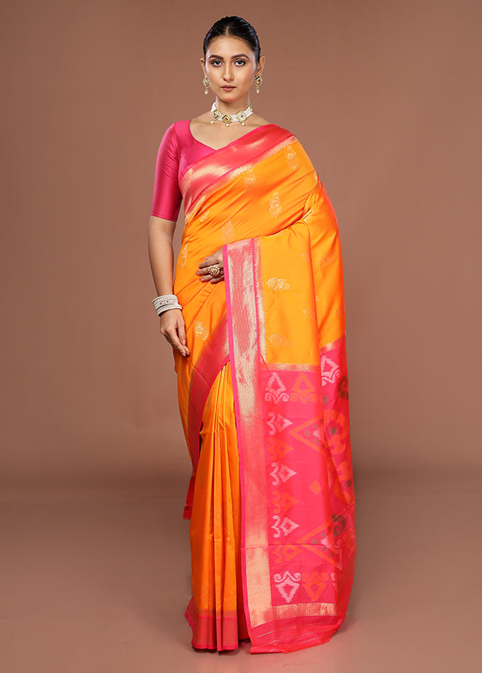 Orange Dupion Silk Saree With Blouse Piece