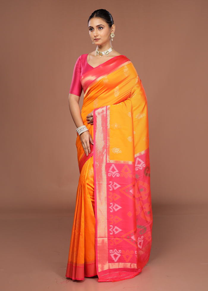 Orange Dupion Silk Saree With Blouse Piece