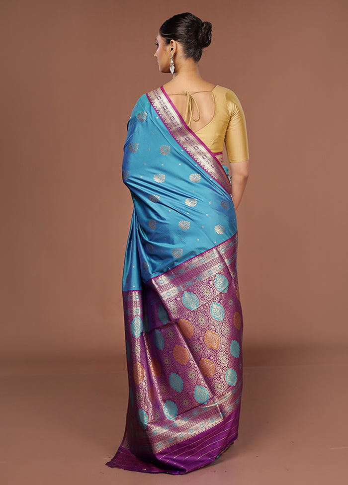 Blue Dupion Silk Saree With Blouse Piece