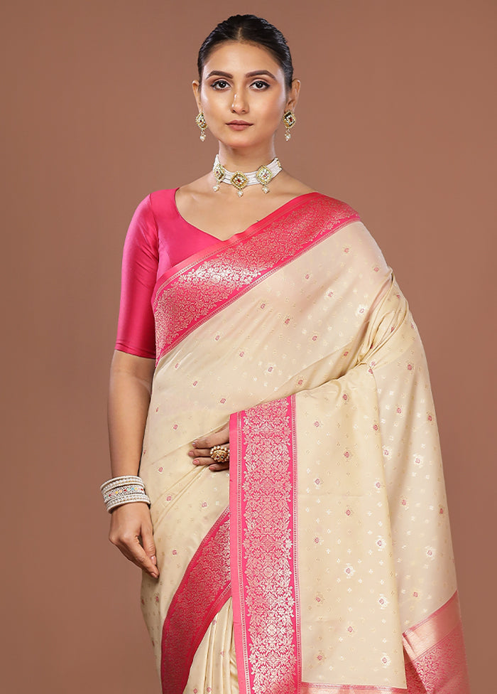Cream Dupion Silk Saree With Blouse Piece