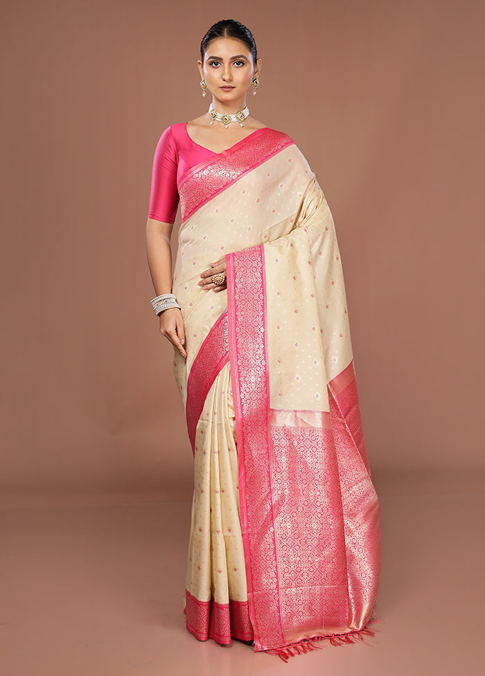 Cream Dupion Silk Saree With Blouse Piece