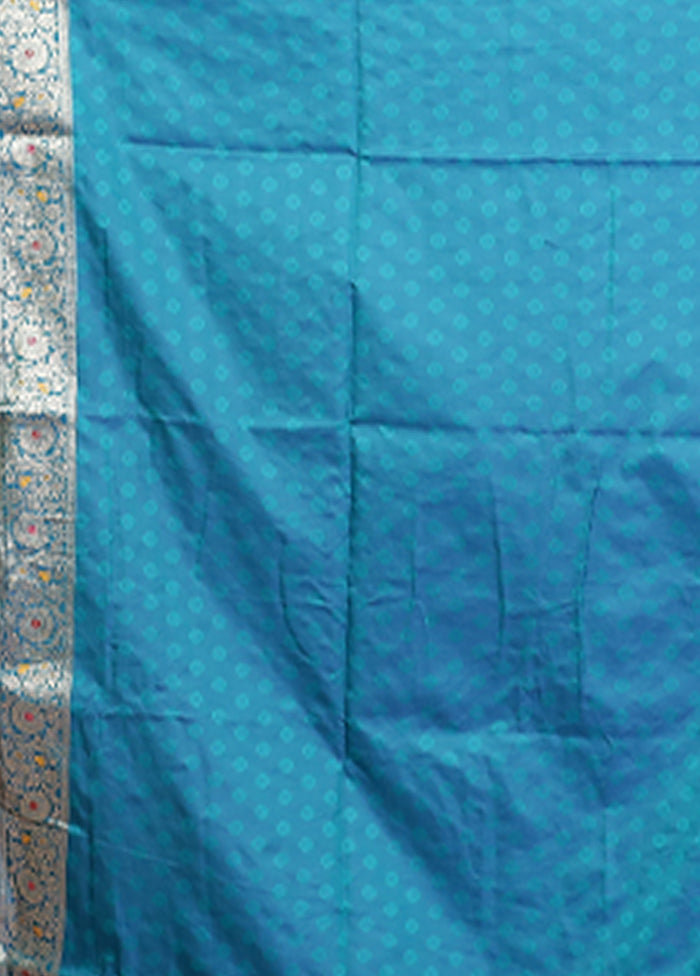 Blue Dupion Silk Saree With Blouse Piece