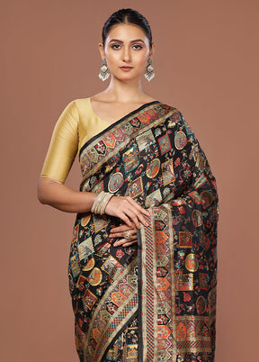 Black Dupion Silk Saree With Blouse Piece