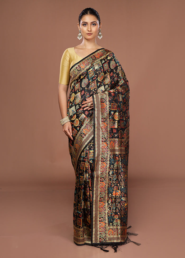 Black Dupion Silk Saree With Blouse Piece