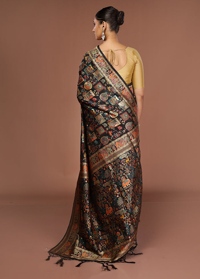 Black Dupion Silk Saree With Blouse Piece