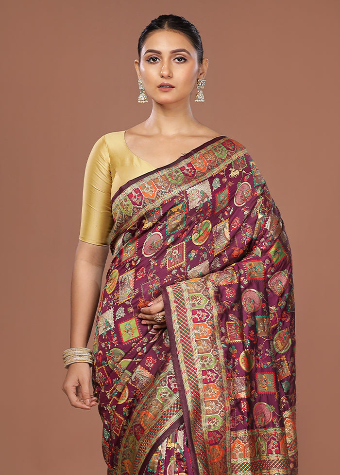 Purple Dupion Silk Saree With Blouse Piece
