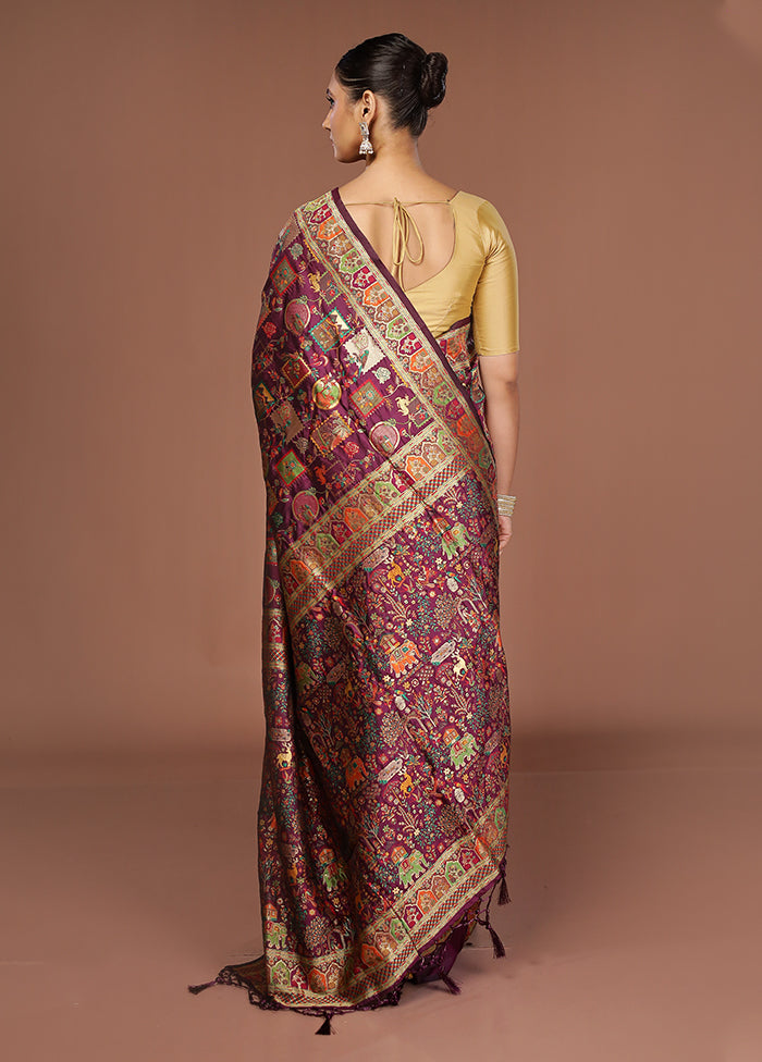 Purple Dupion Silk Saree With Blouse Piece