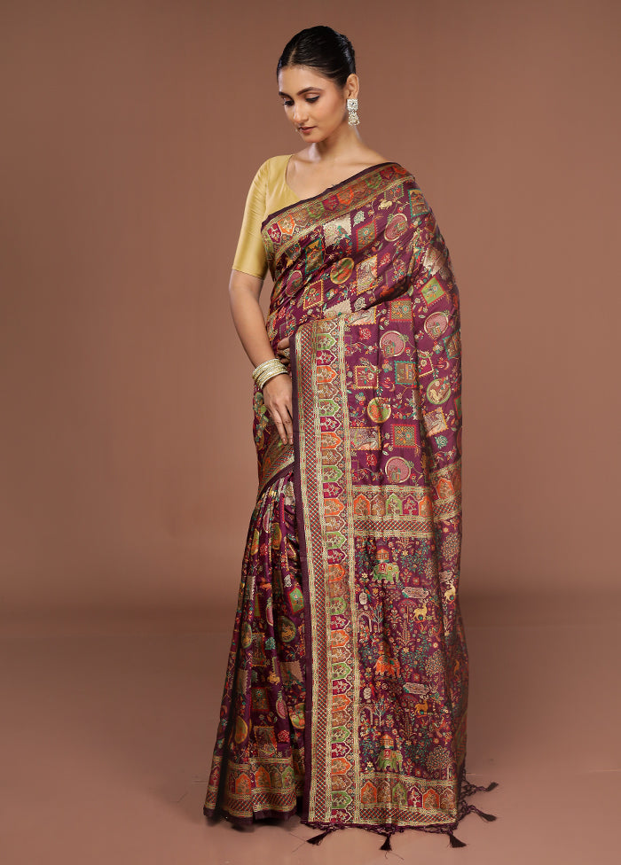 Purple Dupion Silk Saree With Blouse Piece