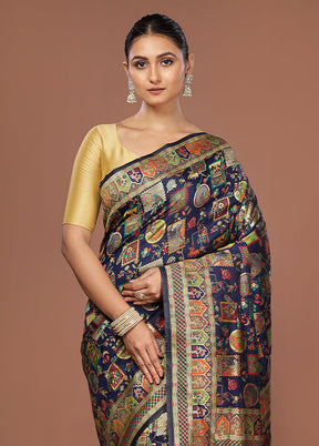 Blue Dupion Silk Saree With Blouse Piece