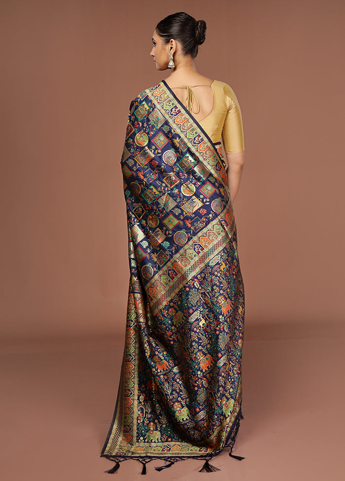 Blue Dupion Silk Saree With Blouse Piece
